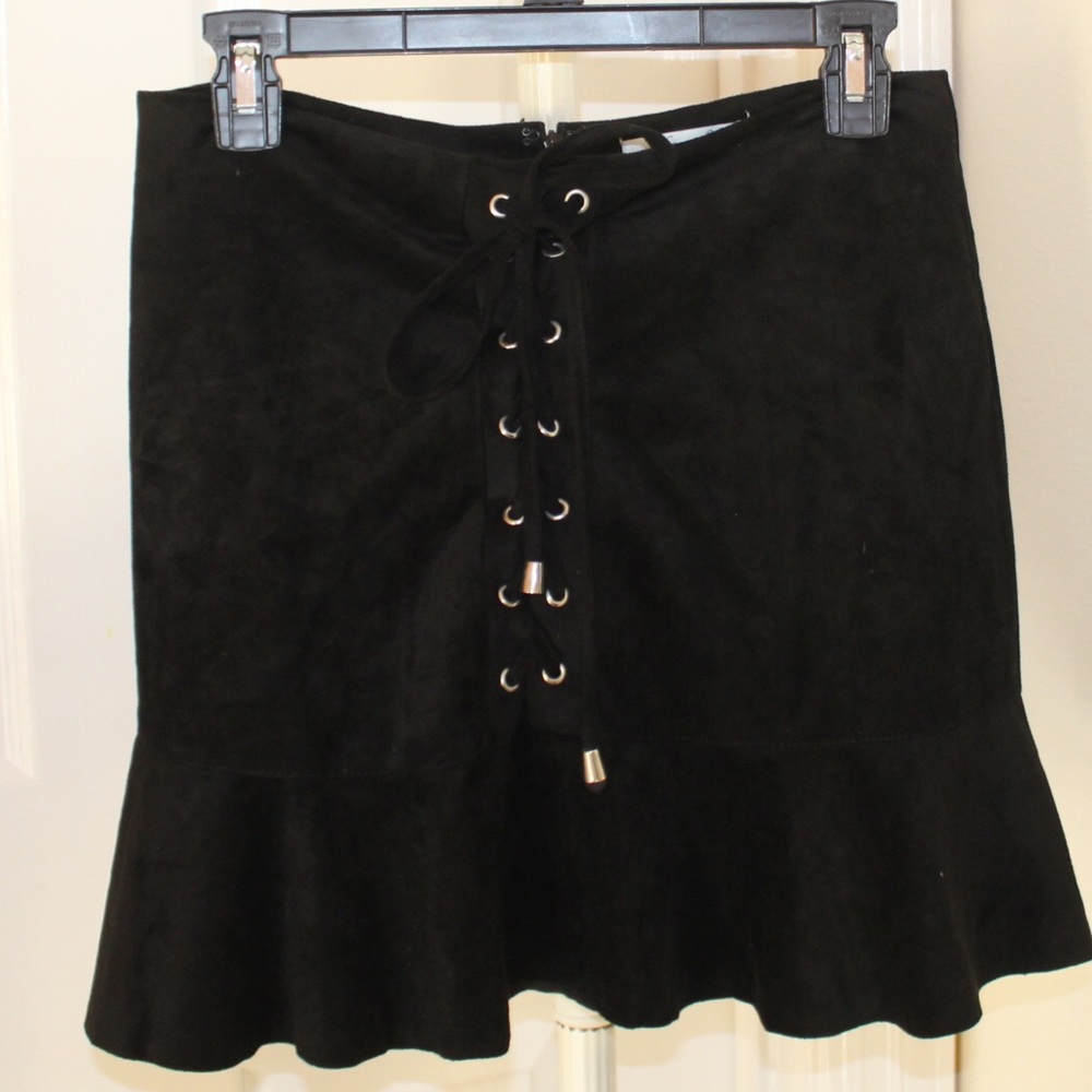 Black string suede skirt